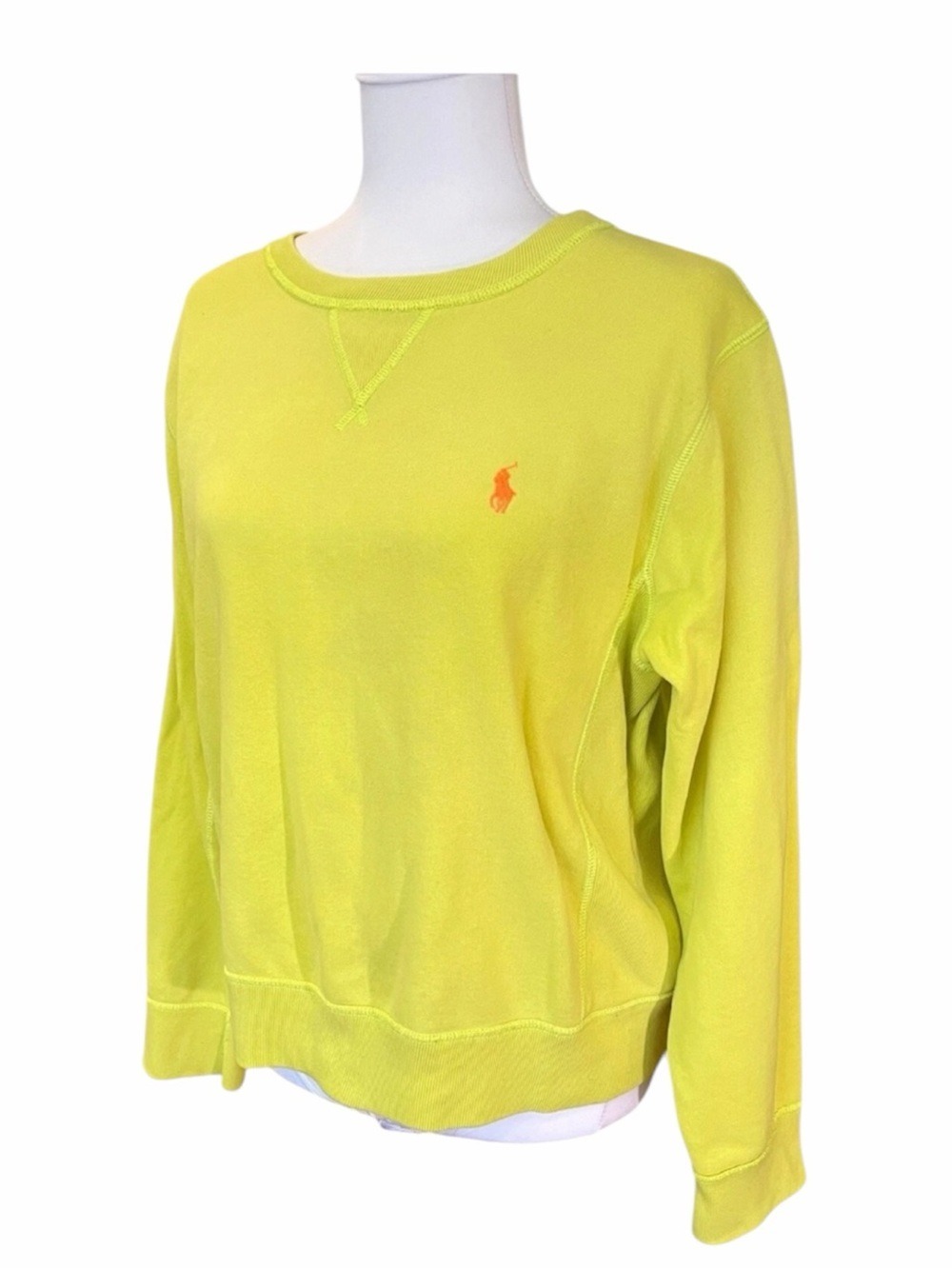 Polo Ralph Lauren Neon Yellow Fleece Sweatshirt Women’s L Pony Logo Preppy - Picture 4 of 12